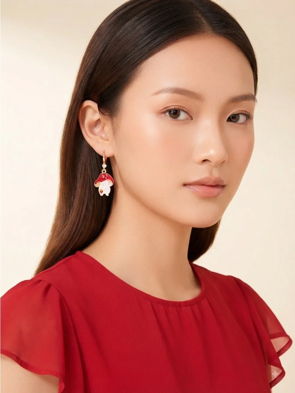 Cute Mushroom Man Strawberry Dangle Earrings | Red Enamel Whimsical